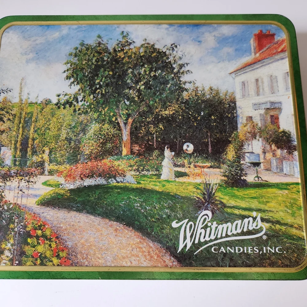 Vintage Whitman's Sampler Tin with Pissaro Graphics and Hinged Lid
